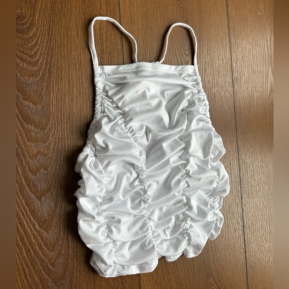 FP Movement by Free People White Ruched Spaghetti-Strap Tank